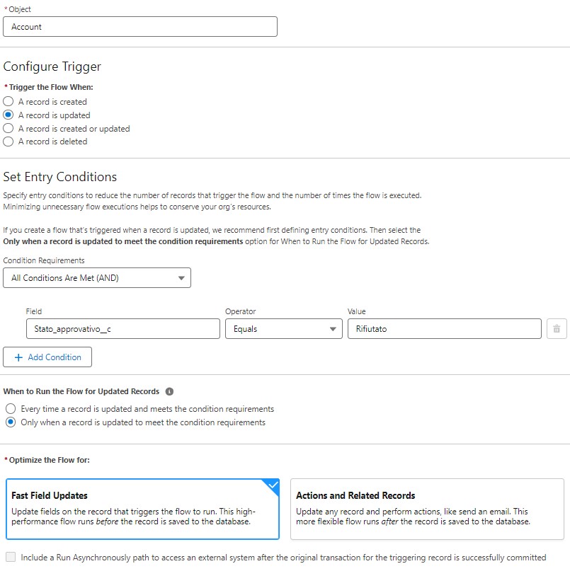 Flow that runs when the approval status becomes "Rejected"